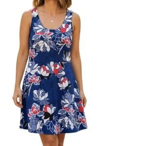 Esmara NEW Floral Dress Womens Large Blue Red Sleeveless Fit and Flare Sundress